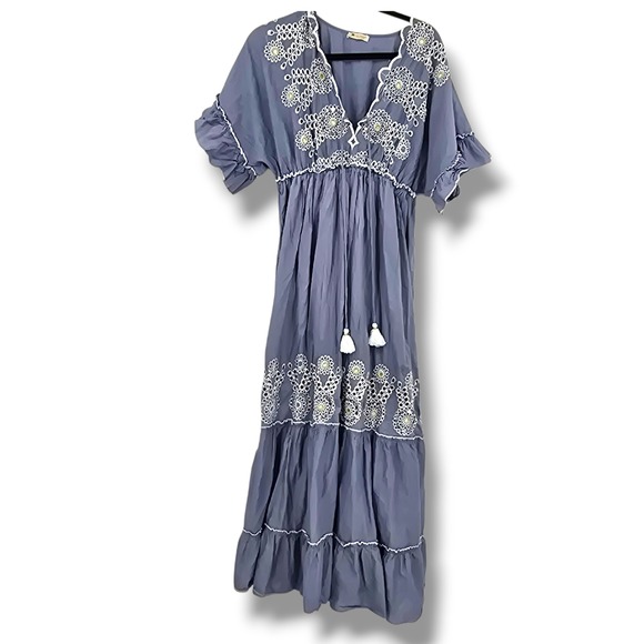 Natur Paradise Maxi Dress Embroidered Tassels Bohemian Festival Size S/M - Picture 1 of 12